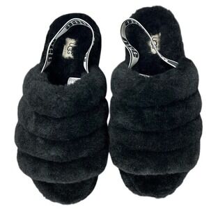 UGG Fluff Yeah Womens Slide Slippers Black Size 9 Shearling Cozy Lounge Sandals